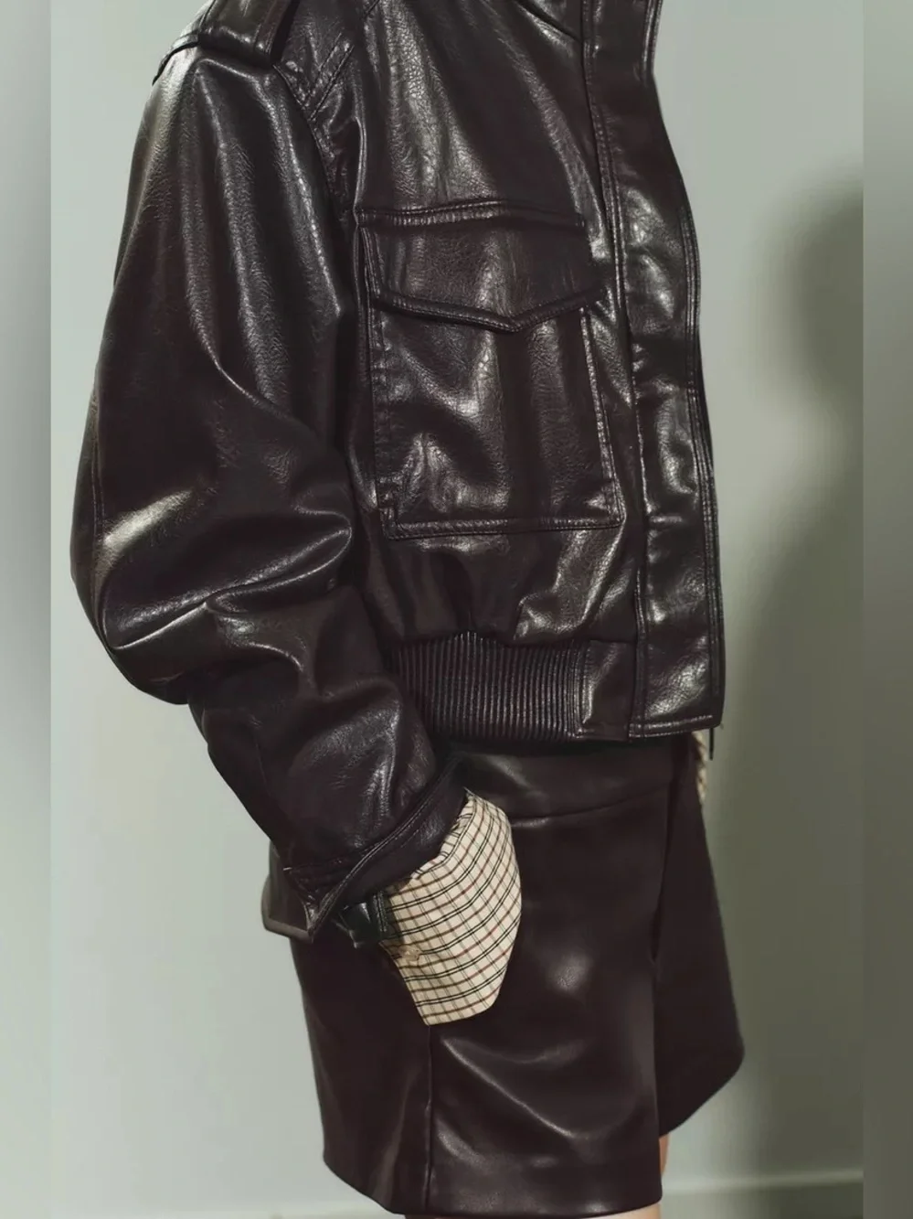 Zara Brown Faux Leather Bomber Jacket